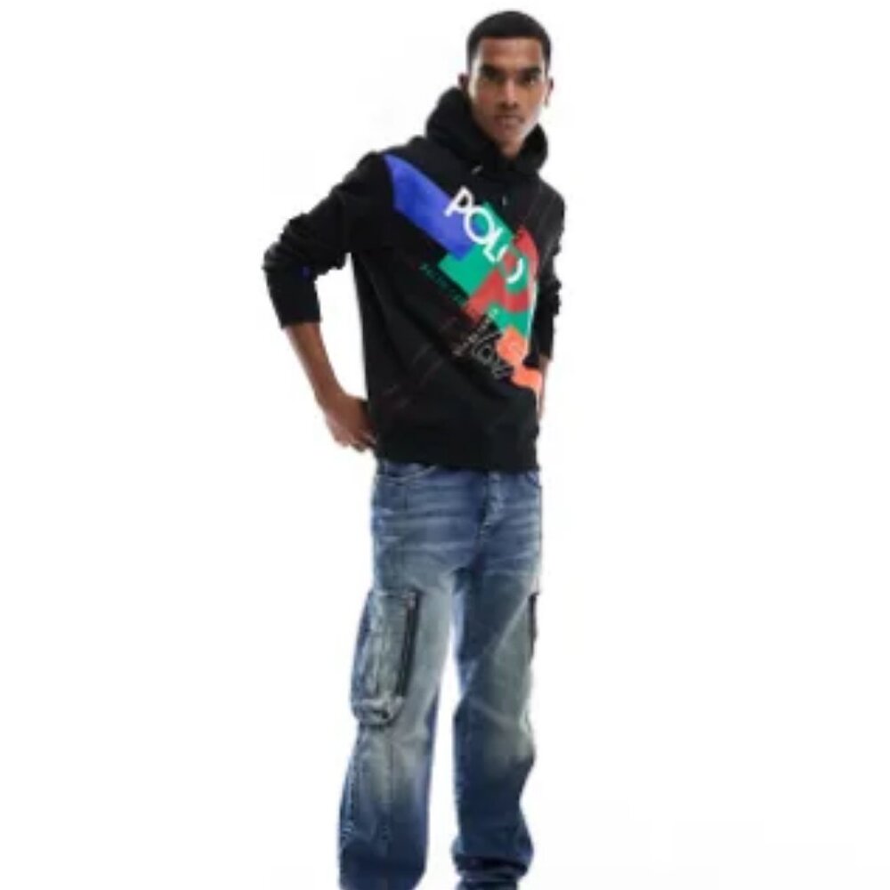 NWT$249 Polo Ralph Lauren Colorblock Logo Print Fleece Hoodie Sweatshirt M - Picture 16 of 16